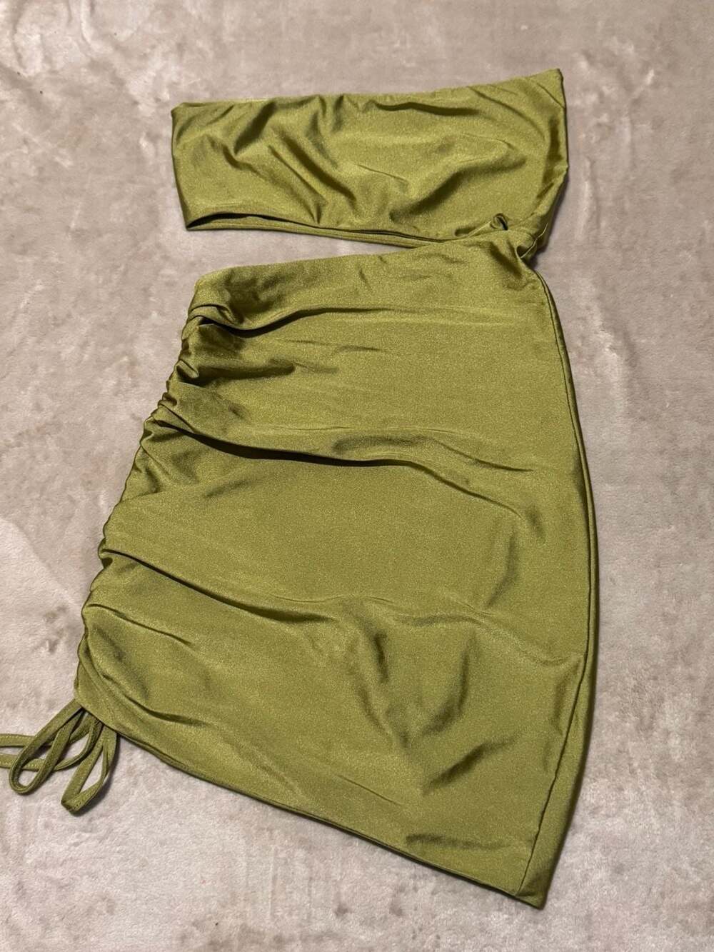 Edikted XS Green strapless Ruched Side Mini Dress
